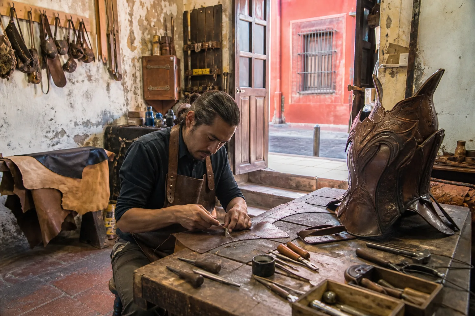Small independent armour & sculpted leather studio in Mexico City, Mexico